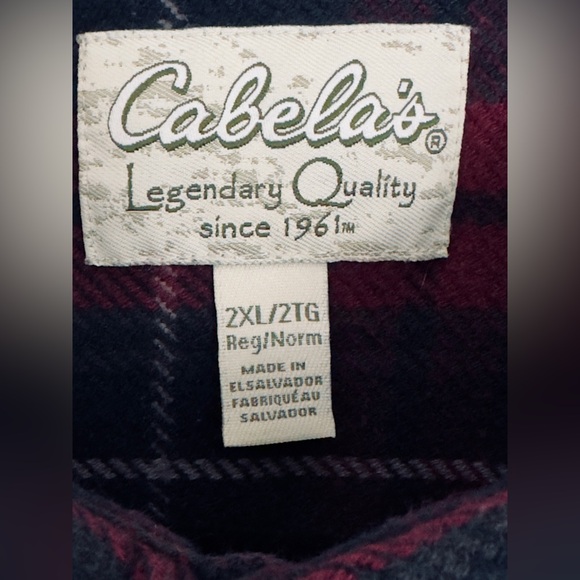 Cabela’s Men’s Roughneck Heavy Weight Button Up Flannel Black & Burgundy.   2XL - Picture 9 of 9